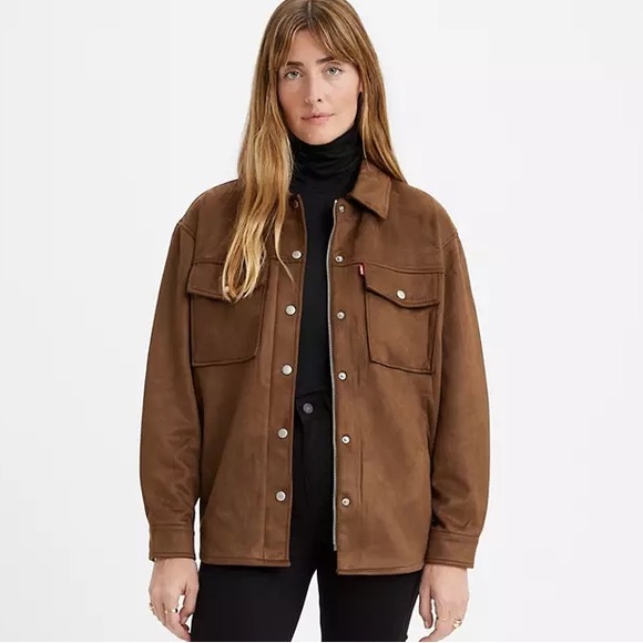 FAUX‎ SUEDE SHIRT JACKET - Picture 1 of 6